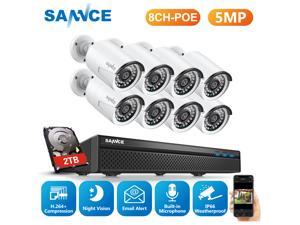 SANNCE 5MP Security Camera System, 5MP 8CH PoE NVR, (8) x 5MP Super HD Weatherproof Metal POE IP Cameras Work with Alexa, 2TB Hard Drive
