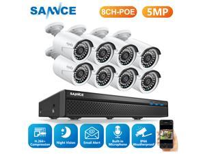 SANNCE 5MP POE Security Camera System Outdoor, 8CH POE NVR, 8pcs 5MP POE Cameras, IP66 Metal POE IP Cameras, Built-in Mic, 100 ft Night Vision with Smart IR