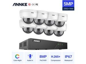 ANNKE 8CH 5MP PoE Home Security Camera System, 8pcs Wired 5MP Outdoor PoE IP Dome Cameras,6MP 8CH NVR with 100 ft Color Night Vision,Easy Plug & Play,Audio Recording