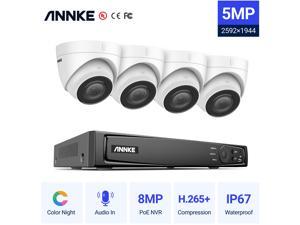 ANNKE 8CH PoE Security System, 4x 5MP PoE IP Outdoor Cameras and 8CH 4K NVR with NO HDD,Smart IR,Color Night Vision,Built-in Mic