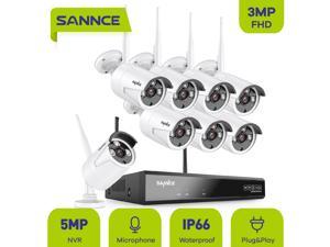 SANNCE 8 Channel 5MP Super HD Wireless NVR Security Camera System with 3MP WiFi Cameras 100 ft Night Vision H.264+ Stream Remote Access & Built-in Mic AI Human Detection