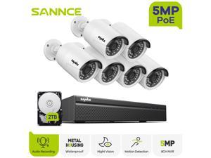 SANNCE 5MP 8CH PoE Security Camera System for Home and Business, 6pcs Wired Indoor Outdoor 5MP PoE IP Cameras,5MP 8CH NVR with 2TB HDD for 24-7 Recording