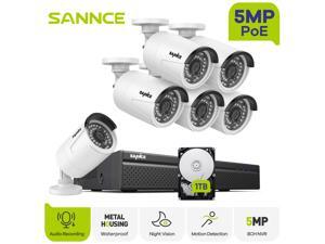 SANNCE 5MP Lite Security Camera System Outdoor 8 Channel NVR and 6X5MP IP66 Weatherproof Home CCTV Cameras, Instant Email Alert with Images, 1TB Hard Drive