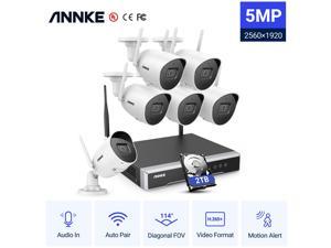 ANNKE 8 Channel 5MP Super HD Wireless IP Video Surveillance Kit with 6pcs Camera,100 ft Night Vision,Built-in Mic,Plug-and-Play Setup,Indoor & Outdoor WiFi Surveillance,2TB HDD included