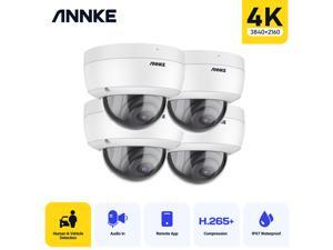 ANNKE 4pcs 8MP 4K Ultra HD PoE ONVIF IP Dome Security Camera with H.265+ IP67 Weatherproof IK10 Vandal-Proof Audio Recording Supports 256 GB TF Card