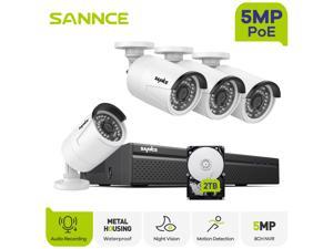 SANNCE 5MP 8CH POE Outdoor/Indoor Security Camera System,Pre-Installed 2TB Hard Drive,4pcs 5MP PoE Cameras,8 Channel Poe NVR Recorder,24/7 Recording,Work with Alexa