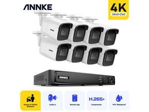 ANNKE 4K UltraHD 8MP Security Camera System,8-channel H.265+ 4K NVR,8x 4K 8 Megapixel Waterproof Poe IP Cameras, Smart AI Face Recognition Human/Vehicle Detection,NO HDD