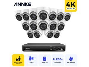 ANNKE 4K UltraHD 8MP Security Camera System, 16-channel H.265+ 4K NVR, 16 x 4K 8 Megapixel IP67 Waterproof Turret PoE IP Cameras,Audio Recording,Supports 256 GB TF Card