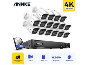 ANNKE PoE Security Camera System Bundle, 16pcs 8MP Person/Vehicle Detection Smart Cameras, a 16CH NVR Pre-Installed with 1TB HDD(Include 8 x 18M and 8x 30M Cat5 Cable)