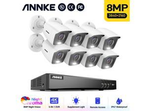 ANNKE 8-Pack 4K Ultra HD DVR Security Camera System with 24/7 Full Color Night Vision for Home Business Outdoor Indoor CCTV Surveillance with Supplement Light
