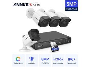 ANNKE Built-in Microphone PoE Security System for Home Indoor Outdoor, 8CH 4K H.265+ NVR with 4 x 5MP Outdoor IP67 Weatherproof Turret IP Camera,Remote Access,1TB Hard Drive