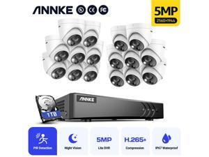 ANNKE 5MP Wired Security Camera System H.265 Pro+ DVR Surveillance with 16pcs 5MP PIR Outdoor Cameras IP67Weatherproof, Visual Alarm, 100ft Night Vision,1TB  HDD
