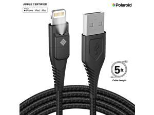 Polaroid Apple MFi Certified 5 Ft Lightning Cable, Phone Charger Cable with LED Light, Braided Spun Nylon