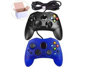 Lot Of 2 Wired Controller S Type Console Black And Clear Blue For Xbox Original
