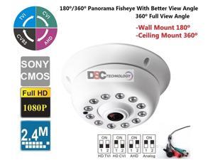 1080P 2.4 Megapixel Indoor Surveillance Security Camera Video Monitoring Night Vision 4-in-1 HD-TVI, AHD, CVI, CVBS Camera (White Indoor Dome 360 Degree Fish-eye Lens)