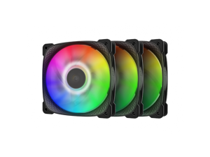 Geometric Future Squama 2505 RGB PWM Fan - Black - 120mm - 3 pack - High Performance - 5V 3pin Addressable RGB - Motherboard SYNC with 5V 3pin - 4pin PWM - with controller - ( GEO-S2505B-3)