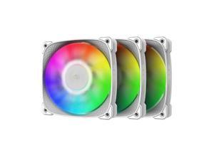 Geometric Future Squama 2505 RGB PWM Fan - White - 120mm - 3 pack - High Performance - 5V 3pin Addressable RGB - Motherboard SYNC with 5V 3pin - 4pin PWM - with controller - ( GEO-S2505W-3)