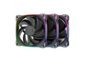 Geometric Future Squama 2503 RGB PWM Fan - Black - 120mm - 3 pack  Performance & Silent Balance - Dual Lighting Loop - Motherboard SYNC with 5V 3pin - 4pin PWM - with controller - ( GEO-S2503B-3)