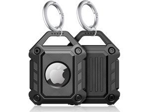 [2 Pack] LUSTAM Airtag Keychain Holder Case with Key Ring Loop, Polycarbonate Fullbody Shockproof Drop Proof Rugged Armor Protector Hard Case for Apple Air tag Finder - Black