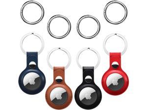 4 Pack Leather AirTag Case for Apple AirTag Tracker AirTags Case with AntiLost KeychainProtective Air Tag Keyring Holder Cases CoverFinder Airtag Wallet for Dog KeyringApple Airtag Accessories