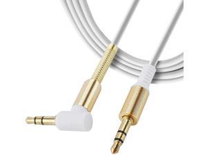 JacobsParts 3.5mm AUX Cable Car Stereo Audio Auxiliary Headphone Jack Cord Right Angle Male to Male, 3ft (White)