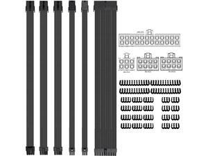 Clovertale Braided ATX Sleeved Cable Extension kit for Power Supply Cable Kit, PSU connectors, 24 Pin, 8 pin, 6 pin 4 + 4 Pin, 6 Pack, with Reusable Fastening Cable Ties 10 Pack (Black) Clovertale Braided ATX Sleeved Cable Extension kit for Power Supply Cable Kit, PSU connectors, 24 Pin, 8 pin, 6 pin 4 + 4 Pin, 6 Pack, with Reusable Fastening Cable Ties 10 Pack (Black)