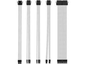 Power Supply Sleeved Cable,18AWG Braided ATX EPS PCI-E PSU Extension Sleeve Cable Kit with Combs for CPU GPU Modular Power Supply Unit 30cm White