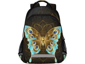 ALAZA Gold & Turquoise Butterfly Print Backpack Purse for Women Men Personalized Laptop Notebook Tablet School Bag Stylish Casual Daypack, 13 14 15.6 inch, Multi 7, One Size