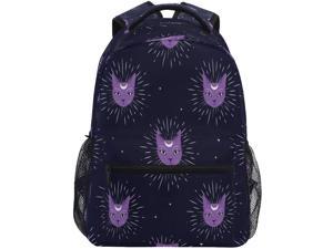 Laptop Backpack Boys Grils - Violet Cat Moon Night Sky School Bookbags Computer Daypack for Travel Hiking Camping