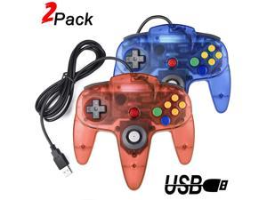 2 Packs USB Retro Controllers for N64 Gaming, miadore PC Classic N64 Game Pad Joypad for Windows PC MAC Raspberry Pi (Clear Blue& Red)