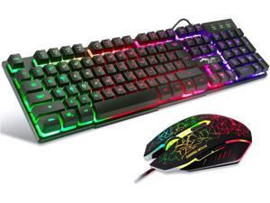 BAKTH Multiple Color Rainbow LED Backlit Mechanical Feeling USB Wired Gaming Keyboard and Mouse Combo for Working or Game