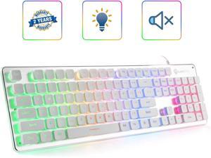 LANGTU Membrane Gaming Keyboard, Rainbow LED Backlit Quiet Keyboard for Office, USB Wired All-Metal Panel 25 Keys Anti-ghosting Computer Keyboard 104 Keys - L1 White/Silver LANGTU Membrane Gaming Keyboard, Rainbow LED Backlit Quiet Keyboard for Office, USB Wired All-Metal Panel 25 Keys Anti-ghosting Computer Keyboard 104 Keys - L1 White/Silver