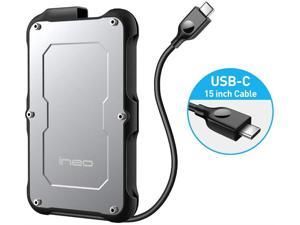 ineo 2.5" USB 3.1 Gen2 Type C Rugged Waterproof Shockproof External Hard Drive Enclosure for 2.5 inch 9.5mm & 7mm SATA HDD SSD (USB 3.1 Gen 2 Type C) [C2580c]