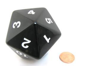 Games 55mm Jumbo D20 Opaque Black with White Numbers 