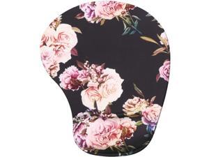Mouse Pad with Gel Wrist Rest Support, DQQH Ergonomic Non-Slip PU Base Mice Wrist Support Cushion for Home, Office Gaming&Typing & Pain Relief (Peony Flower)