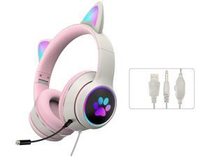 Cat Ear Gaming Headsets with Mic RGB LED Light, 3.5MM Noise Reduction Flashing Glowing Headphones,7.1 Stereo Sound Surround Gamer Headphones for PS 4, PS5,PC, Phone Cat Ear Gaming Headsets with Mic RGB LED Light, 3.5MM Noise Reduction Flashing Glowing Headphones,7.1 Stereo Sound Surround Gamer Headphones for PS 4, PS5,PC, Phone