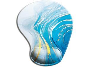 HOPONY Mouse Pad, Ergonomic Mouse Pad with Gel Wrist Rest Support, Gaming Mouse Pad with Lycra Cloth, Non-Slip PU Base for Computer, Laptop, Home, Office & Travel Hands Pain Relief Ocean Gold Marble