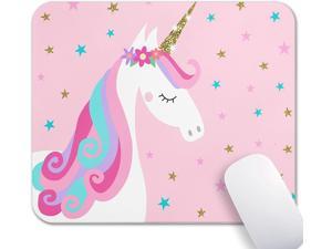 Printed Space Cute Unicorn with Colorful Hairstyle Pattern Design Round Non-Slip Rubber Mouse Pads Office Desk Accessories for Computers Laptop LINARTS Mouse Pad 