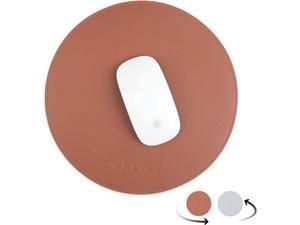 YXLILI Round Double-Sided Mouse Pad Small PU Leather Mouse Mat with Stitched Edge Non-Slip Waterproof Mouse Pad for Computers Laptop Office Home-9.84" (R-Brown/Silver)