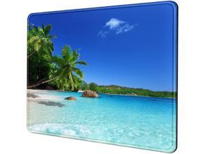 Mouse Pad with Stitched Edge Tropical Paradise Sunshine Beach Coast Sea Palm Trees Mousepad, Custom Personalized Design Non-Slip Rubber Mouse pad for Laptop, Computer & PC