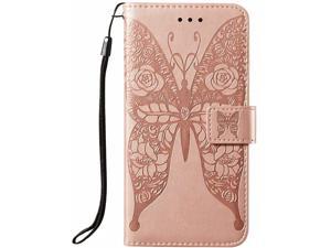 FlipBird Wallet Case Compatible with iPhone 8 Plus PU Butterfly Embossed Wallet Case with Card HolderKickstandLanyard Flip Cover for iPhone 7 PlusiPhone 8 Plus Rose Gold