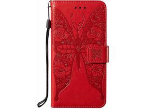 FlipBird Wallet Case Compatible with Galaxy S10 Plus PU Butterfly Embossed Wallet Case with Card Holder/Kickstand/Lanyard Flip Cover for Samsung Galaxy S10 Plus Red