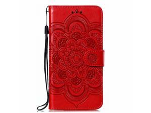 FlipBird Wallet Case Compatible with Oppo Realme C11 Embossed Magnetic Closure Flip PU Leather Case Stand Cover with Credit Card Slots & Lanyard for Oppo Realme C11 Red