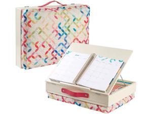 Lap Desk - Mid Century Circles. 3 Adjustable Angles, Magnetized Storage Lid, Soft Pillow Bottom, Solid Wood Top. Small and Large Interior Compartments Fit Accessories and Planners by Erin Condren.