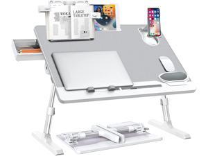 WOKA Laptop Desk for Bed, Adjustable Extra Large Lap Desk, XL Foldable Leather Lapdesk Bed Tray Table with Drawer, Stopper, Phone/Book Stand, Wrist Rest, Portable for Drawing, Writing, Sofa Couch Grey
