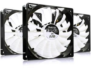 AAB Cooling Black Jet Fan 12 - Silent and Efficient 120mm Fan with 4 Anti-Vibration Pads, High Airflow, Silent Case Fan, White Blades, 12V, Processor Cooler, Intake Fan - Value Pack 3 Pieces
