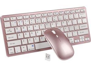 Wireless Keyboard and Mouse Combo, 78 Keys Rechargeable Wireless Bluetooth Keyboard and Mouse for Computer,Windows, PC, Laptop,Tablet-Rose Gold