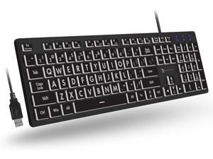 X9 Performance Large Key Keyboard Backlit - Easy to See and Type - Large Print Keyboard for Elderly or Visually Impaired - USB Wired Keyboard, 7 Color Backlit, Oversize Letters - Easy View Keyboard