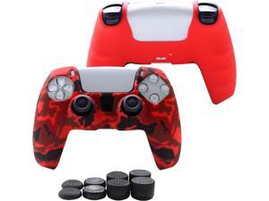 PS5 Controller SkinHikfly Silicone Cover for PS5 DualSense Controller GripsNonSlip Cover for Playstation 5 Controller 1 x Skin with 8 x Thumb Grip CapsRed