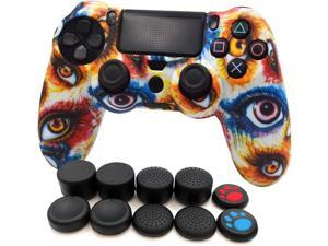 FOTTCZ AntiSlip Soft Silicone Cover Skin Set for PlaySation 4 Controller Alias Wireless DualShock 4 which 1pcs Controller Skin  8pcs Thumb Grip Caps  Big Eye